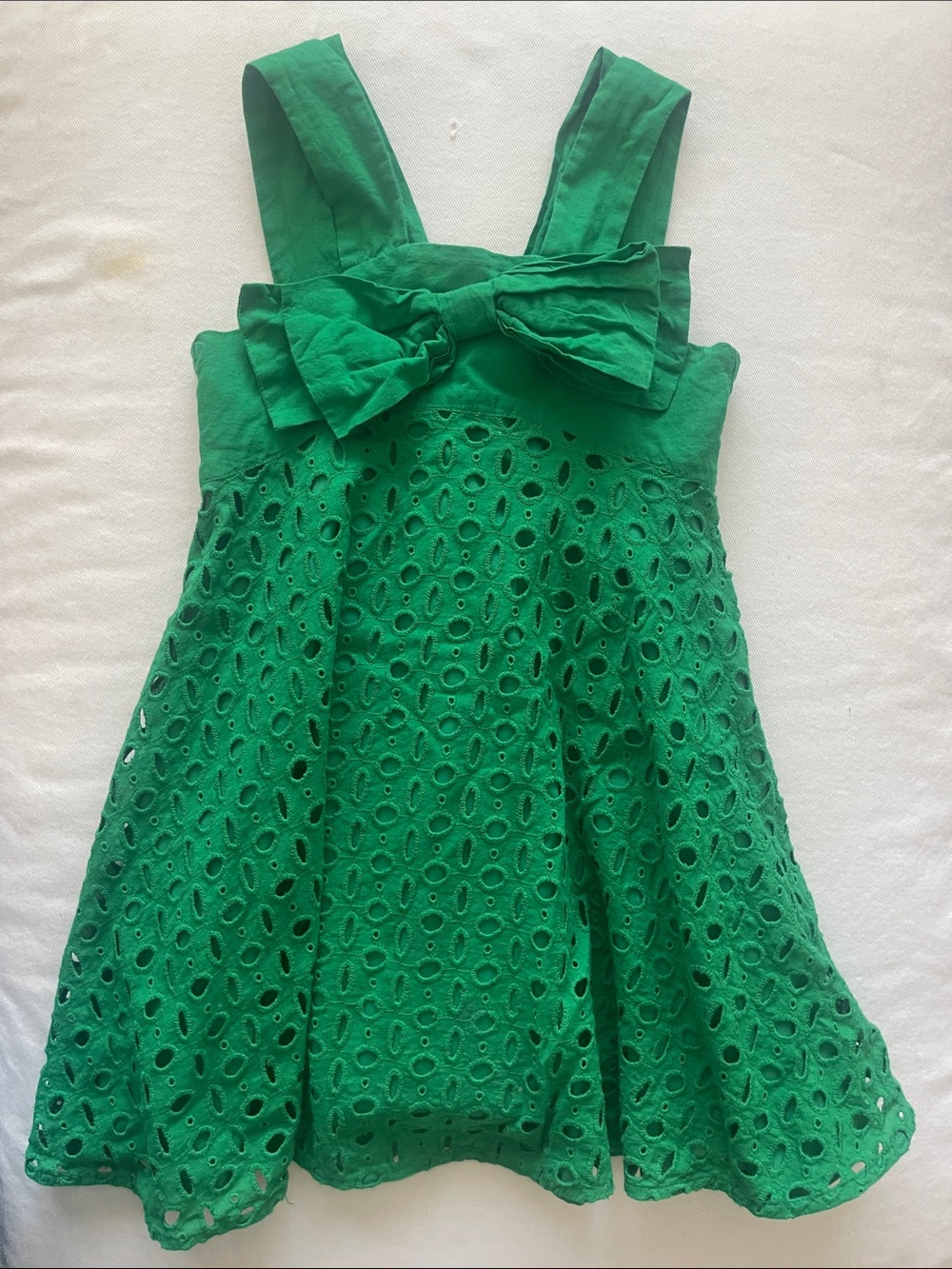 Mayoral Green Eyelet Dress with Front Bow